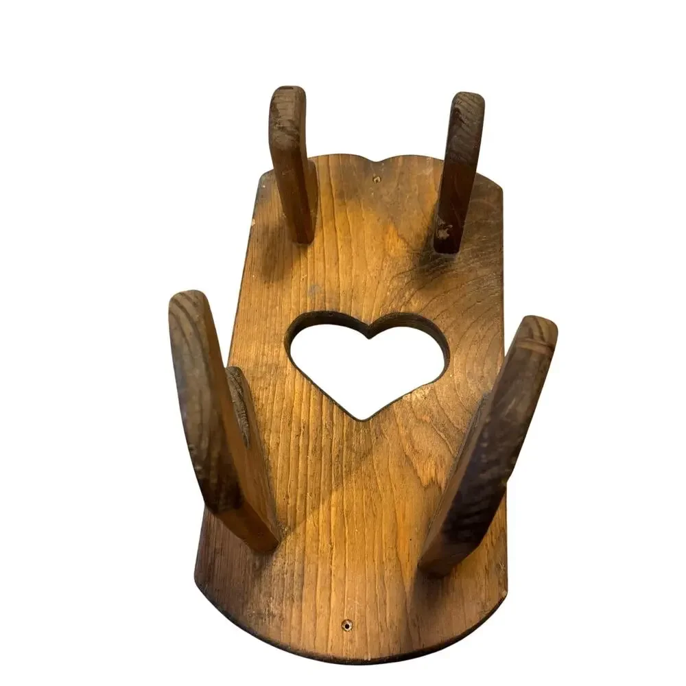 Vintage 90s Heart Wall Shelf Bathroom Iron Hair Dryer Organizer Oak Cottage Core